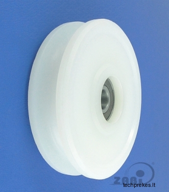100 mm diametro plastikinis ratukas su guoliu (14 mm trosui)
