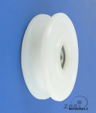 90 mm diametro plastikinis ratukas su guoliu (14 mm trosui)