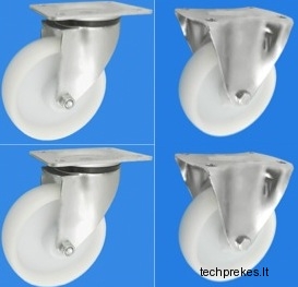 Poliamidinių 140 mm diametro ratukų komplektas (2 fiksuoti ir 2 pasukami) (450 kg)