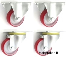 Poliamidinių, padengtų poliuretaniniu sluoksniu 80 mm diametro ratukų komplektas (2 fiksuoti ir 2 pasukami) (240 kg)