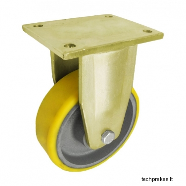 Ketaus ratukas 160x50 mm padengtas poliuretanu ir fiksuotu kronšteinu (600 kg)