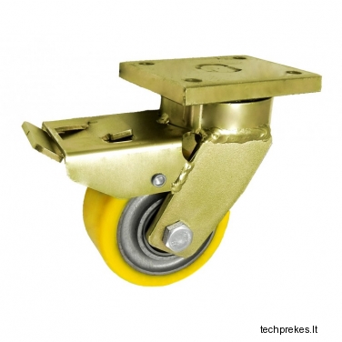 Ketaus ratukas 80x46 mm padengtas poliuretanu ir pasukamu kronšteinu ir stabdžiu (200 kg)