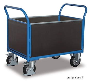 Rankinis vežimėlis sunkiasvoriam kroviniui (1000 kg) su neslystančiu plokštės paviršiumi ir keturiais bortais 1397x800 mm