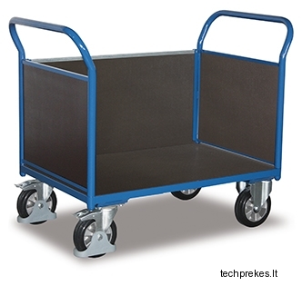 Rankinis vežimėlis sunkiasvoriam kroviniui (1000 kg) su neslystančiu plokštės paviršiumi ir trims bortais 2197x800 mm