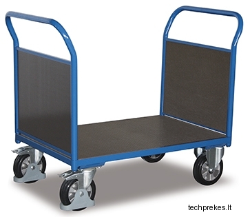 Rankinis vežimėlis sunkiasvoriam kroviniui (1000 kg) su neslystančiu plokštės paviršiumi ir dviems bortais 1397x800 mm