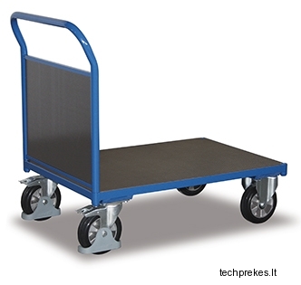 Rankinis vežimėlis sunkiasvoriam kroviniui (1000 kg) su neslystančiu plokštės paviršiumi ir vienu bortu 1328x800 mm
