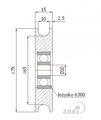 79 mm diametro metalinis ratukas su guoliu (10 mm trosui)