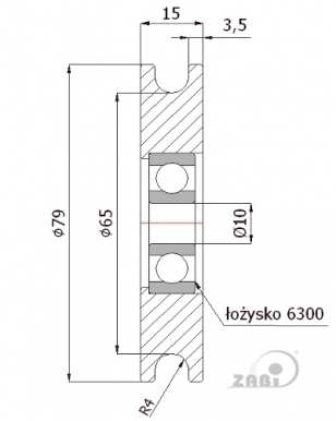 79 mm diametro metalinis ratukas su guoliu (8 mm trosui)