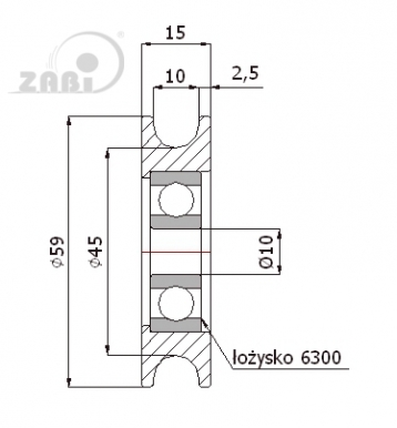 59 mm diametro metalinis ratukas su guoliu (10 mm trosui)