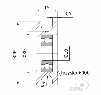 44 mm diametro metalinis ratukas su guoliu (8 mm trosui)