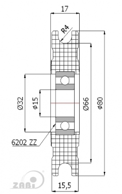 80 mm diametro plastikinis ratukas su guoliu (8 mm trosui)