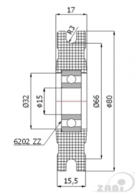 80 mm diametro plastikinis ratukas su guoliu (6 mm trosui)