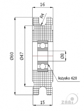 60 mm diametro plastikinis ratukas su guoliu (8 mm trosui)