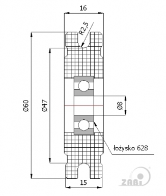 60 mm diametro plastikinis ratukas su guoliu (5 mm trosui)