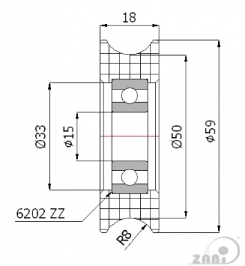 59 mm diametro plastikinis ratukas su guoliu (16 mm trosui)