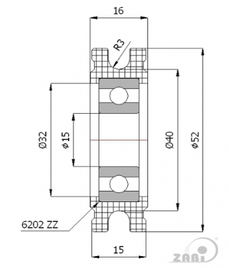 52 mm diametro plastikinis ratukas su guoliu (6 mm trosui)