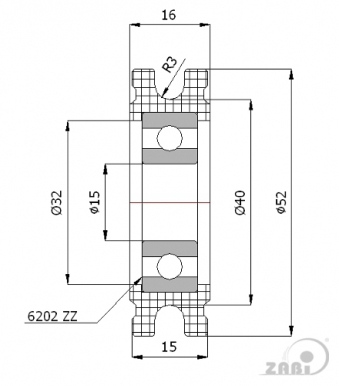 52 mm diametro plastikinis ratukas su guoliu (6 mm trosui)