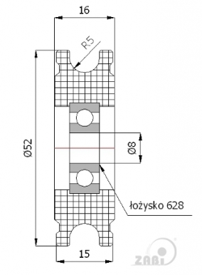 52 mm diametro plastikinis ratukas su guoliu (10 mm trosui)