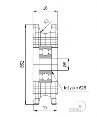 52 mm diametro plastikinis ratukas su guoliu (6 mm trosui)