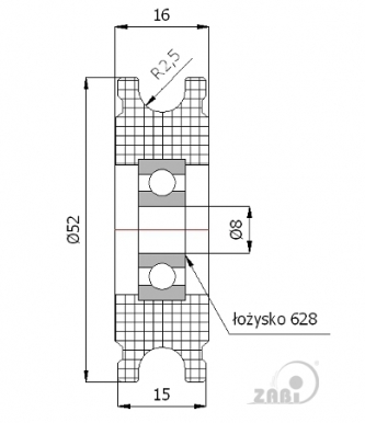 52 mm diametro plastikinis ratukas su guoliu (5 mm trosui)