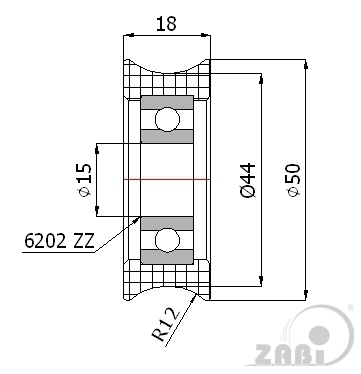 50 mm diametro plastikinis ratukas su guoliu (24 mm trosui)