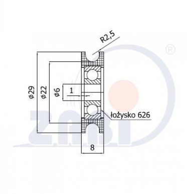 29 mm diametro plastikinis ratukas su guoliu (5 mm trosui)