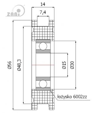 56 mm diametro plastikinis ratukas su guoliu