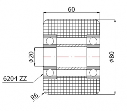 Poliamidinis ratukas kėlimo technikai 80x60 mm (20 mm ašis)