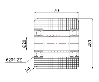 Poliamidinis ratukas kėlimo technikai 80x70 mm (20 mm ašis)
