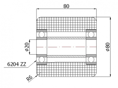 Poliamidinis ratukas kėlimo technikai 80x80 mm (20 mm ašis)