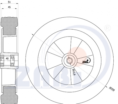 250 mm ratukas su rutuliniu guoliu žoliapjovei﻿