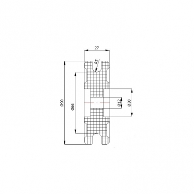 Plastikinis profiliuotas 90 mm diametro ratukas be guolio (10 mm trosui)
