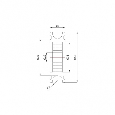 Plastikinis profiliuotas 52 mm diametro ratukas be guolio (10 mm trosui)