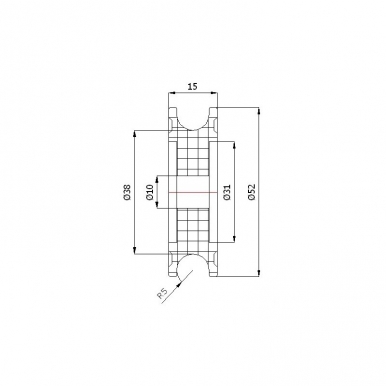 Plastikinis profiliuotas 52 mm diametro ratukas be guolio (10 mm trosui)