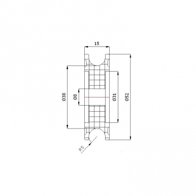 Plastikinis profiliuotas 52 mm diametro ratukas be guolio (10 mm trosui)