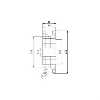 Plastikinis profiliuotas 52 mm diametro ratukas be guolio (8 mm trosui)