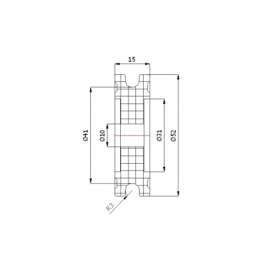 Plastikinis profiliuotas 52 mm diametro ratukas be guolio (6 mm trosui)