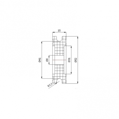 Plastikinis profiliuotas 52 mm diametro ratukas be guolio (5 mm trosui)