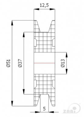 Plastikinis profiliuotas 52 mm diametro ratukas be guolio (5 mm trosui)