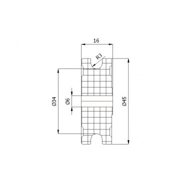 Plastikinis profiliuotas 45 mm diametro ratukas be guolio (6 mm trosui)