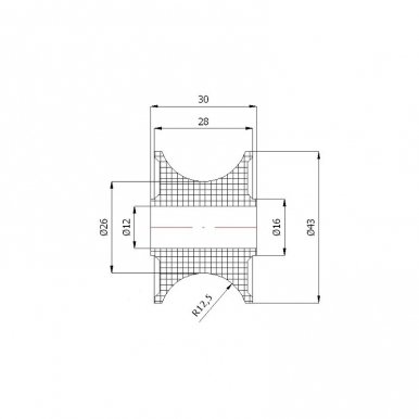 Plastikinis profiliuotas 44 mm diametro ratukas be guolio (25 mm trosui)