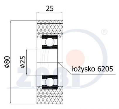 Poliuretaninis ratukas 80 mm diametro (25 mm ašis)