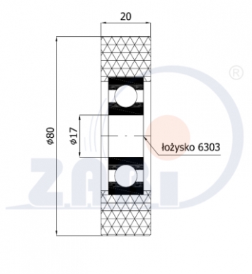 Poliuretaninis ratukas 80 mm diametro (17 mm ašis)