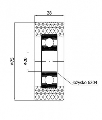 Poliuretaninis ratukas 75 mm diametro (20 mm ašis)