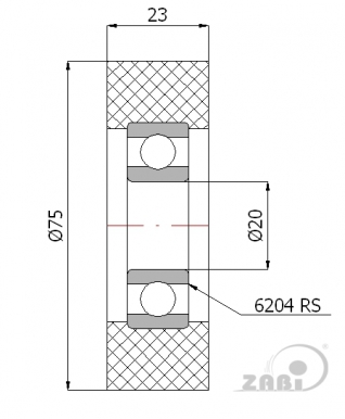 Poliuretaninis ratukas 75 mm diametro (20 mm ašis)
