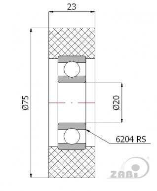 Poliuretaninis ratukas 75 mm diametro (20 mm ašis)