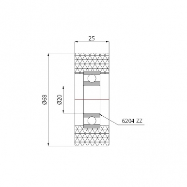 Poliuretaninis ratukas 68 mm diametro (20 mm ašis)