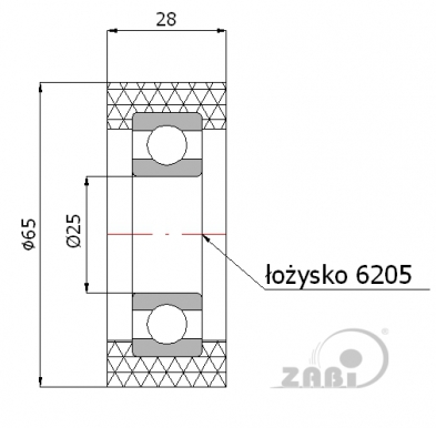 Poliuretaninis ratukas 65 mm diametro (25 mm ašis)