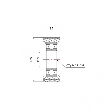 Poliuretaninis ratukas 65 mm diametro (20 mm ašis)