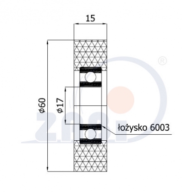 Poliuretaninis ratukas 60 mm diametro (17 mm ašis)